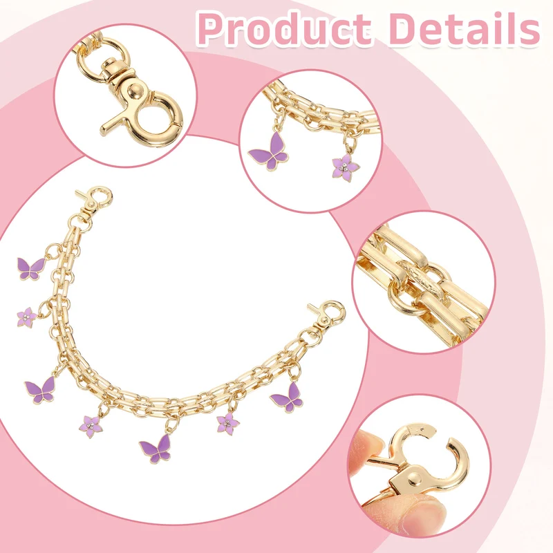 2Pcs 10" Flower Butterfly Pendant Handbag Chain Straps Purple