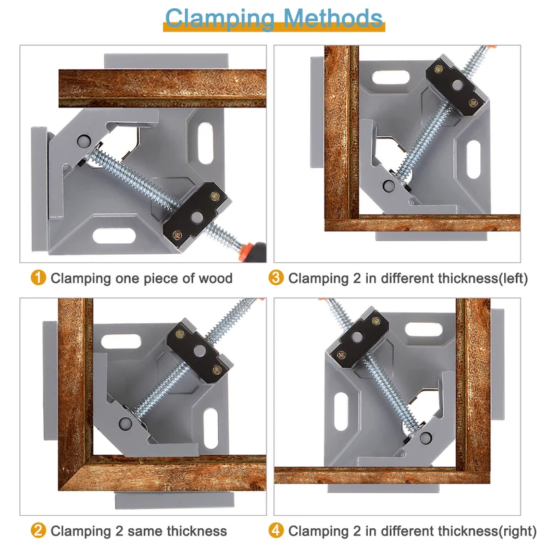 Corner Clamp 90 Degree Right Angle Clamp Set for Woodworking 4pcs Silver