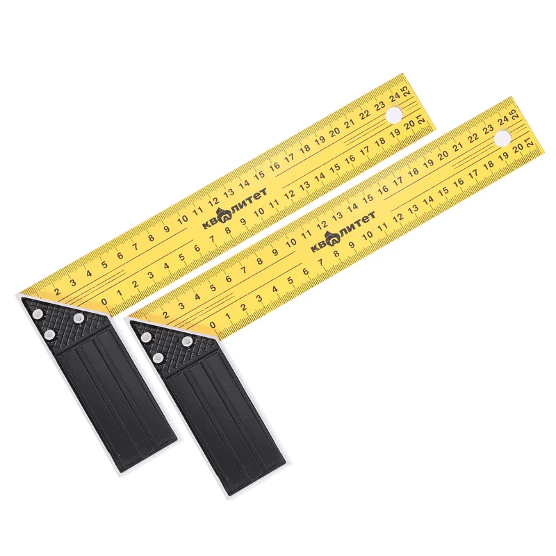 2Pcs 10 Inch Woodworking Square Ruler Metal Metric Try Square, Yellow Black