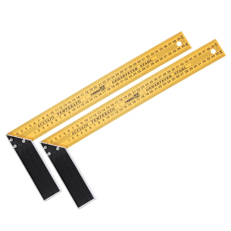 2Pcs 16 Inch Woodworking Square Ruler Metal Metric Try Square, Yellow Black