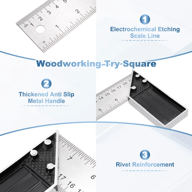 8"/200mm Stainless Steel Woodworking Try Square with Aluminium Handle