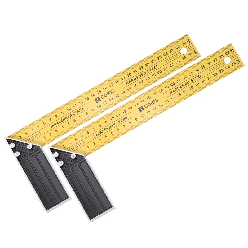 2Pcs 6 Inch Woodworking Square Ruler Metal Metric Try Square, Yellow Black