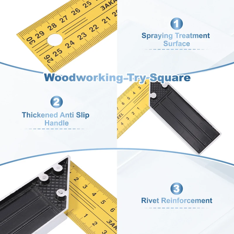 2Pcs 6 Inch Woodworking Square Ruler Metal Metric Try Square, Yellow Black