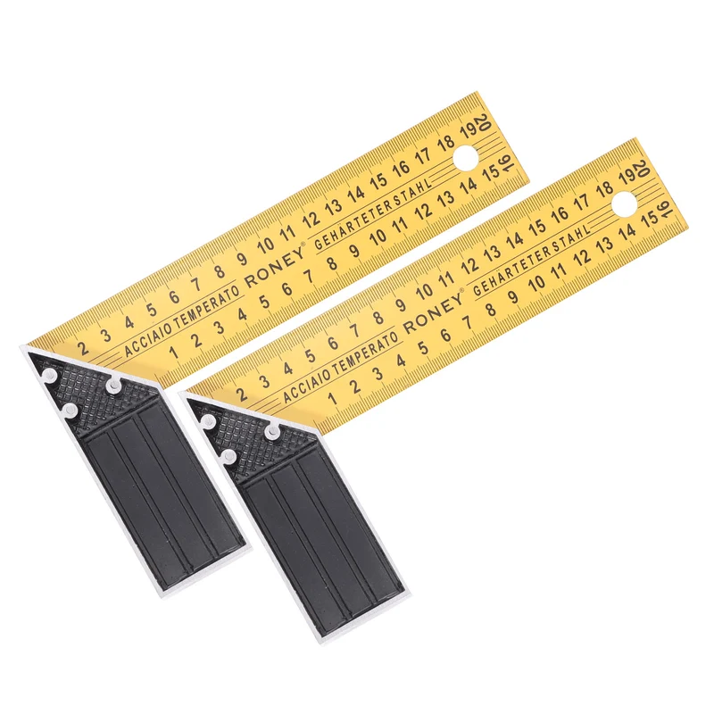 2Pcs 8 Inch Woodworking Square Ruler Metal Metric Try Square, Yellow Black