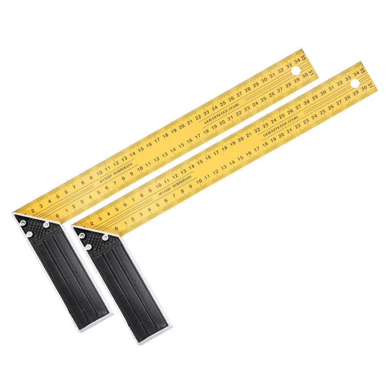 2Pcs 14 Inch Woodworking Square Ruler Metal Metric Try Square, Yellow Black