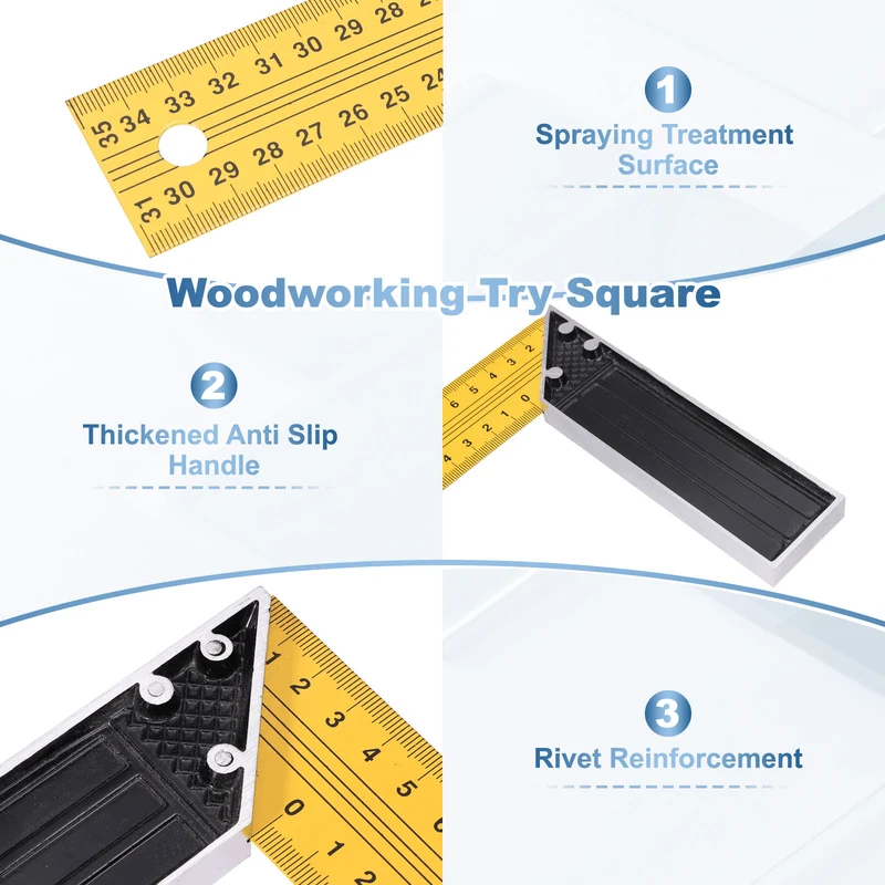 2Pcs 14 Inch Woodworking Square Ruler Metal Metric Try Square, Yellow Black