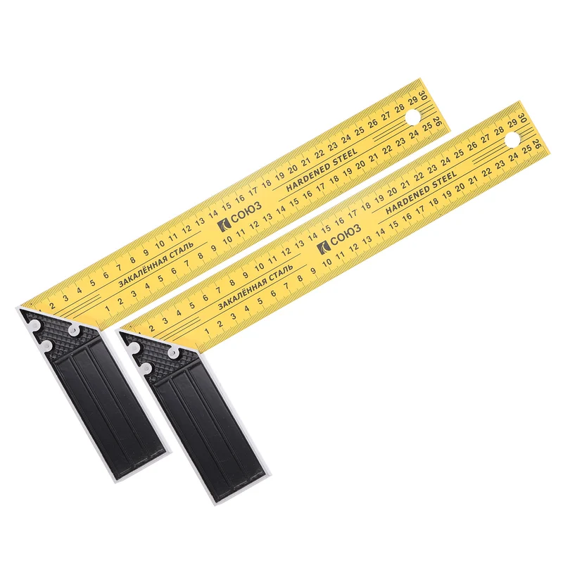 2Pcs 12 Inch Woodworking Square Ruler Metal Metric Try Square, Yellow Black