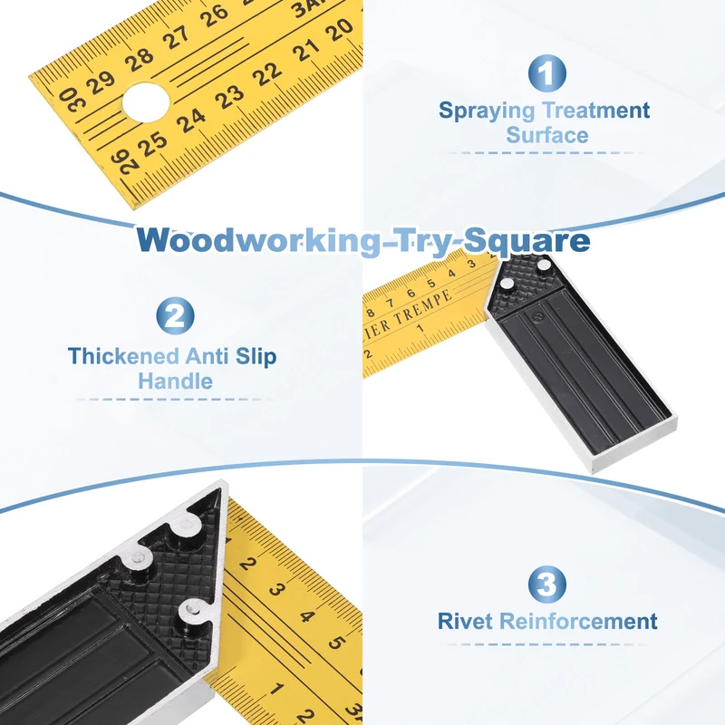 2Pcs 12 Inch Woodworking Square Ruler Metal Metric Try Square, Yellow Black