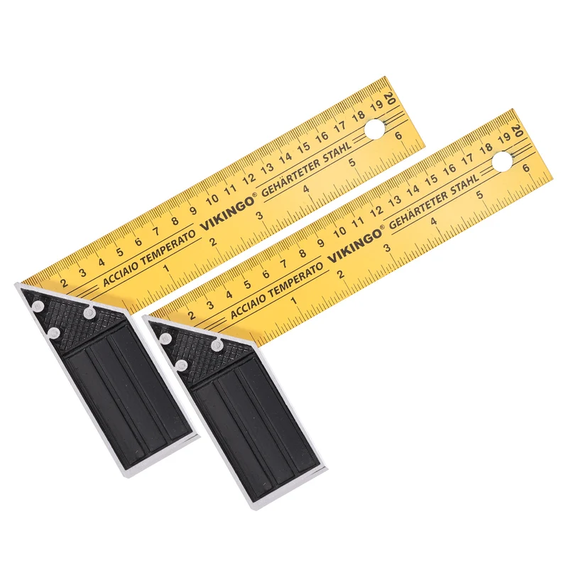 2Pcs 8 Inch Woodworking Square Ruler Metal Try Square, Yellow Black