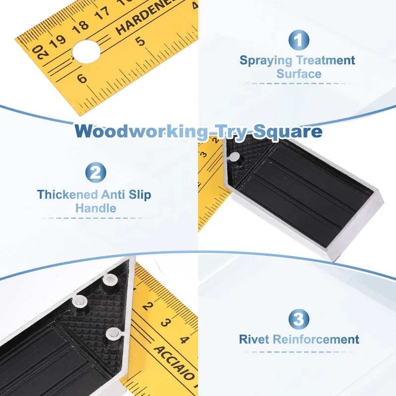 2Pcs 8 Inch Woodworking Square Ruler Metal Try Square, Yellow Black