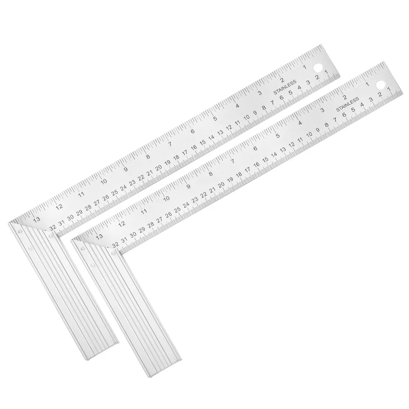 2Pcs 14" Woodworking Square Ruler Stainless Steel Try Square with Alloy Handle