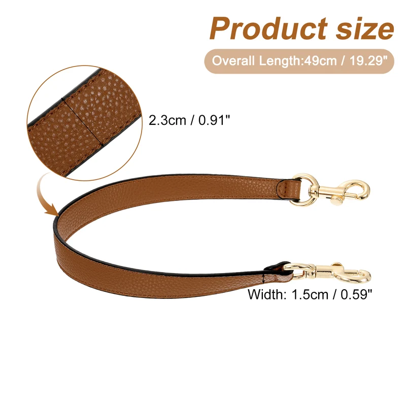 19.29 Inch PU Leather Short Bag Strap with Clasp Brown Gold Buckle