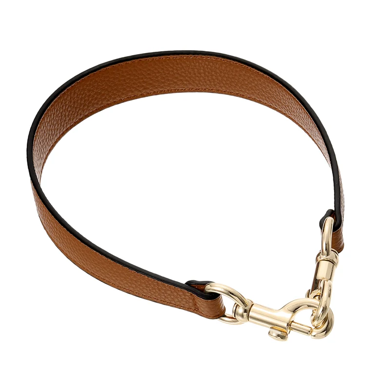 14.17 Inch PU Leather Short Bag Strap with Clasp, Brown, Gold Buckle
