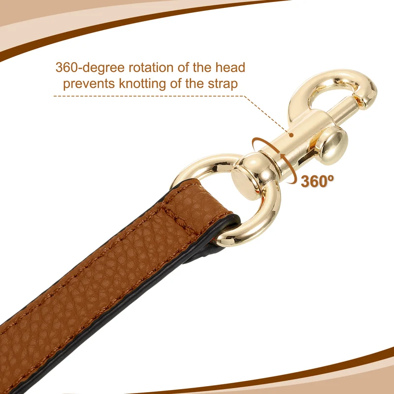 14.17 Inch PU Leather Short Bag Strap with Clasp, Brown, Gold Buckle