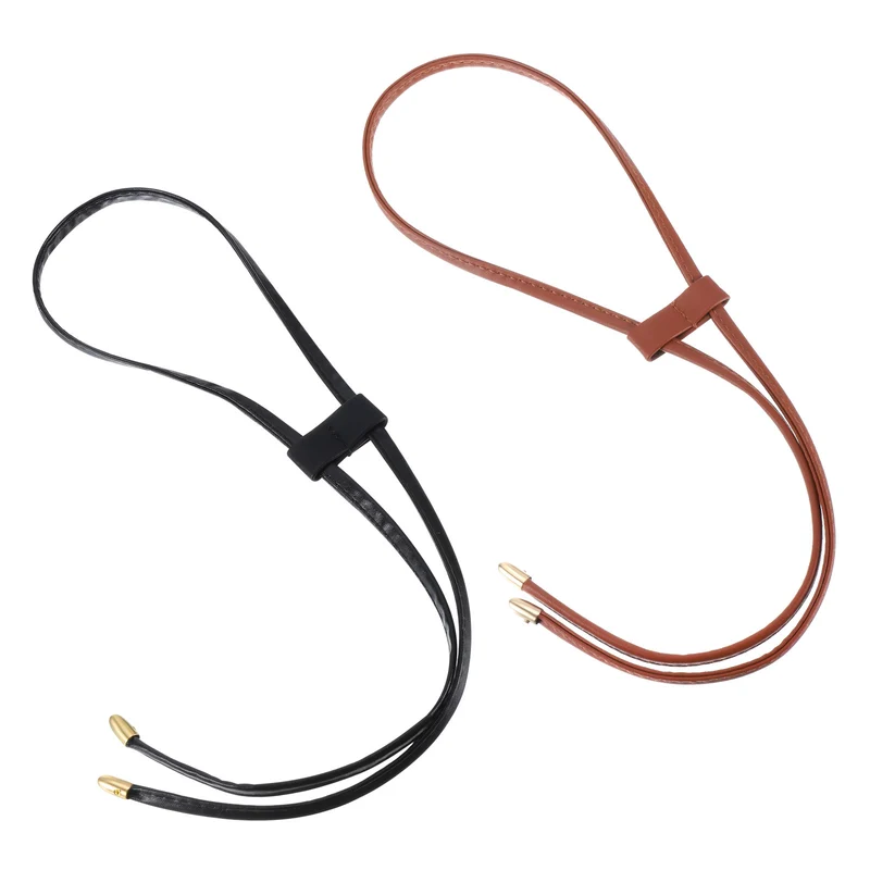 2Pcs 33.7" Leather Drawstring Pull String Purse Strap for Bucket Bag Brown/Black
