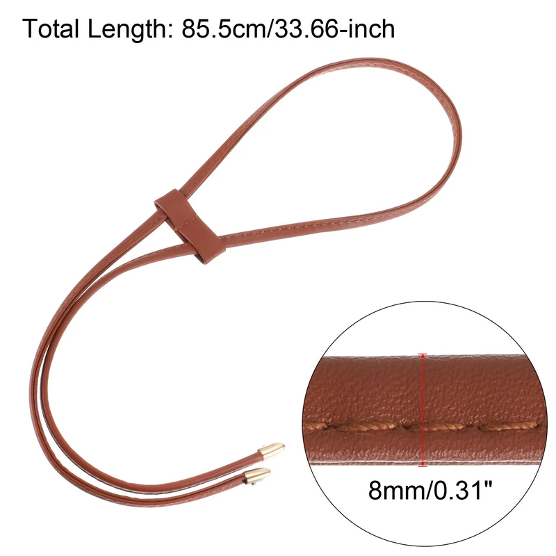 2Pcs 33.7" Leather Drawstring Pull String Purse Strap for Bucket Bag Brown/Black
