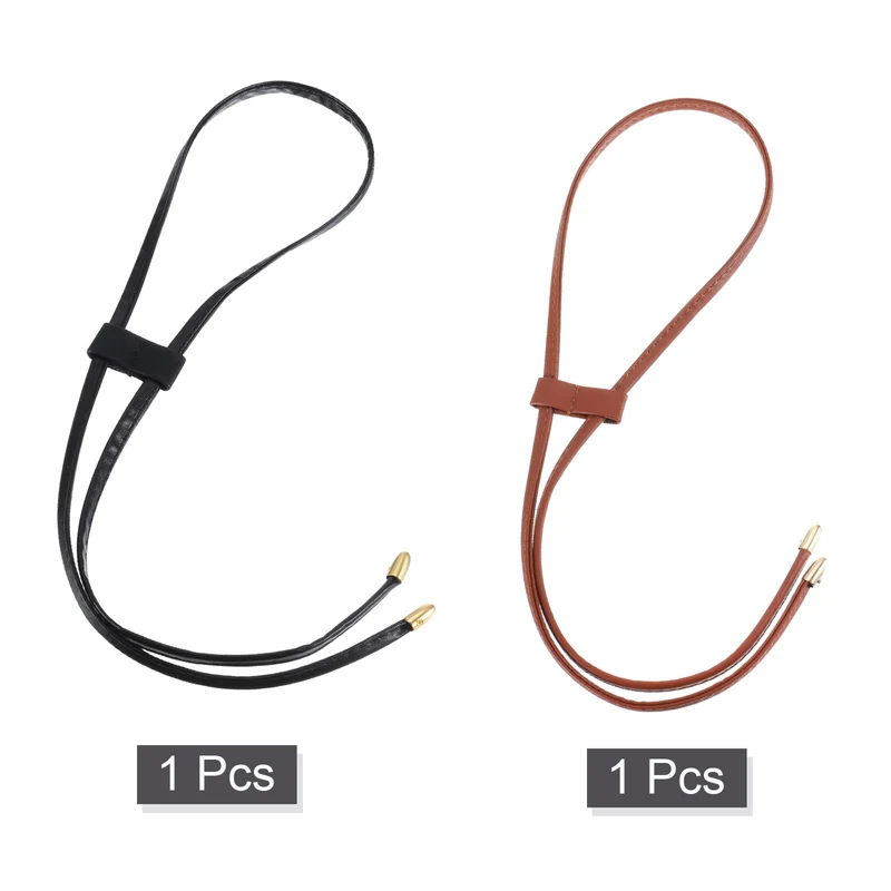 2Pcs 33.7" Leather Drawstring Pull String Purse Strap for Bucket Bag Brown/Black