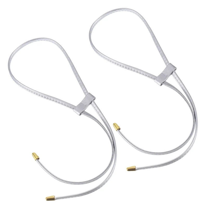 2Pcs 33.7" PU Leather Drawstring Pull String Purse Strap for Bucket Bag, Silver