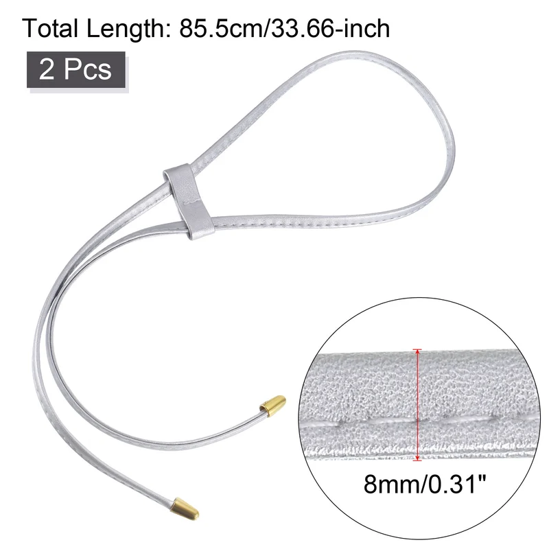 2Pcs 33.7" PU Leather Drawstring Pull String Purse Strap for Bucket Bag, Silver