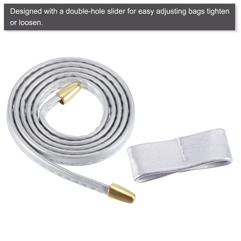 2Pcs 33.7" PU Leather Drawstring Pull String Purse Strap for Bucket Bag, Silver