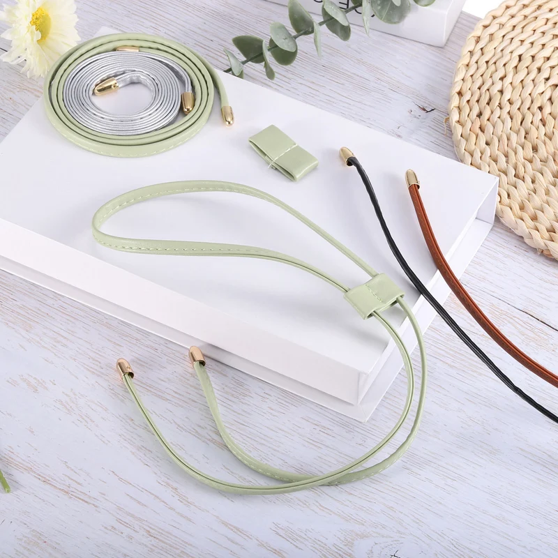 2Pcs 33.7" PU Leather Drawstring Pull String Purse Strap for Bucket Bag, Silver