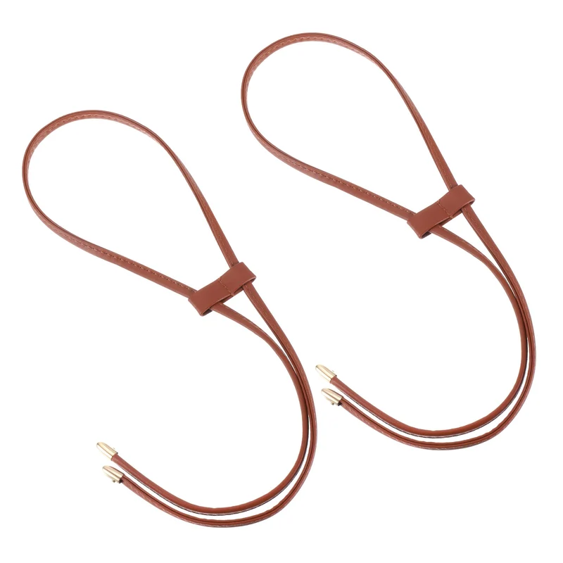 2Pcs 33.7" PU Leather Drawstring Pull String Purse Strap for Bucket Bag, Brown
