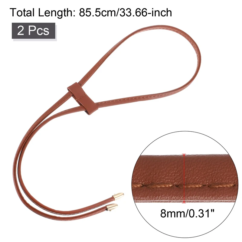 2Pcs 33.7" PU Leather Drawstring Pull String Purse Strap for Bucket Bag, Brown