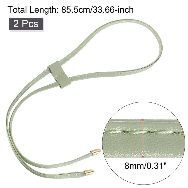 2Pcs 33.7" PU Leather Drawstring Pull String Purse Strap for Bucket Bag, Green