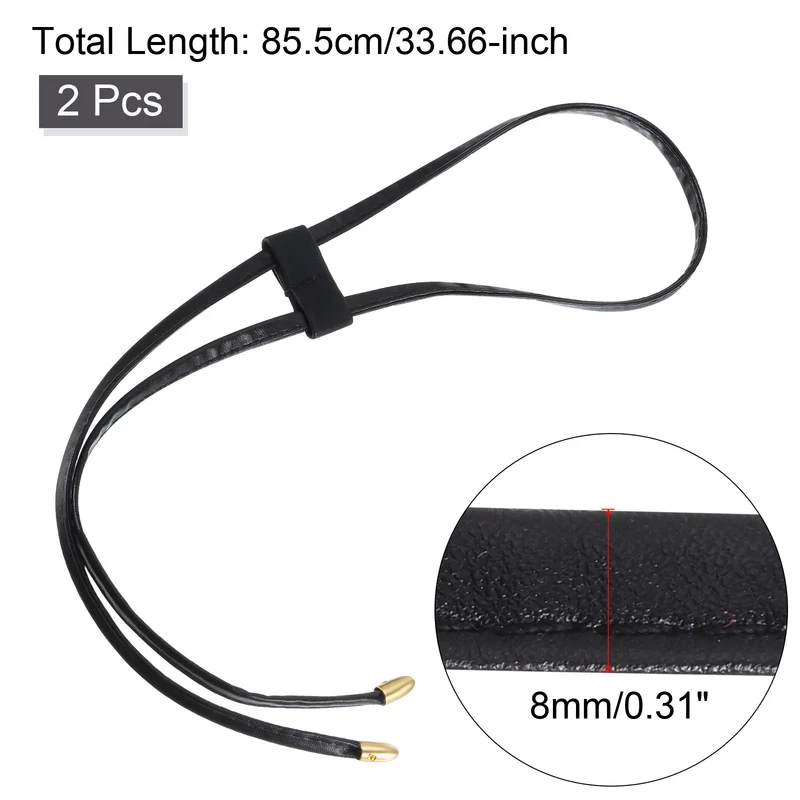 2Pcs 33.7" PU Leather Drawstring Pull String Purse Strap for Bucket Bag, Black
