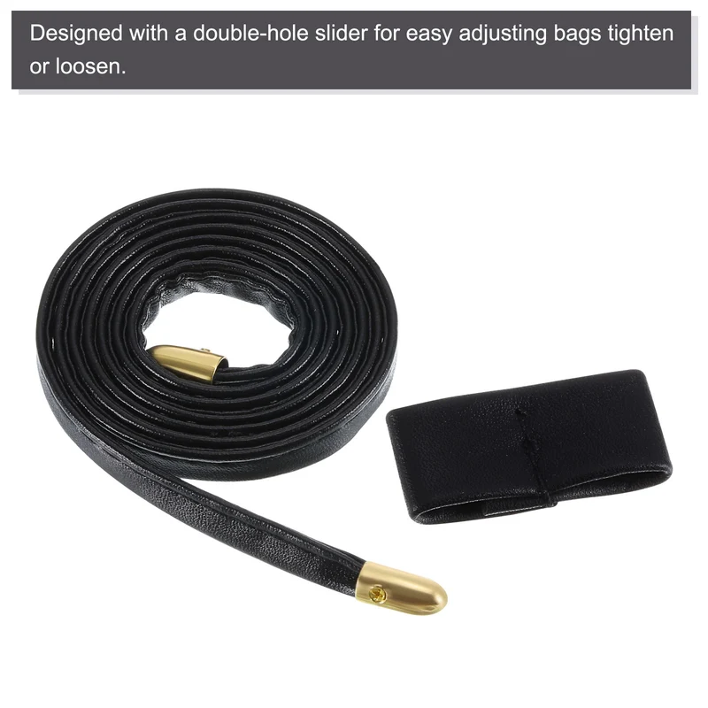 2Pcs 33.7" PU Leather Drawstring Pull String Purse Strap for Bucket Bag, Black