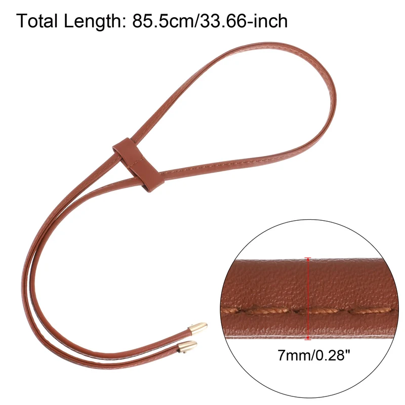 33.7" PU Leather Drawstring Pull String Purse Strap for Bucket Bag, Brown