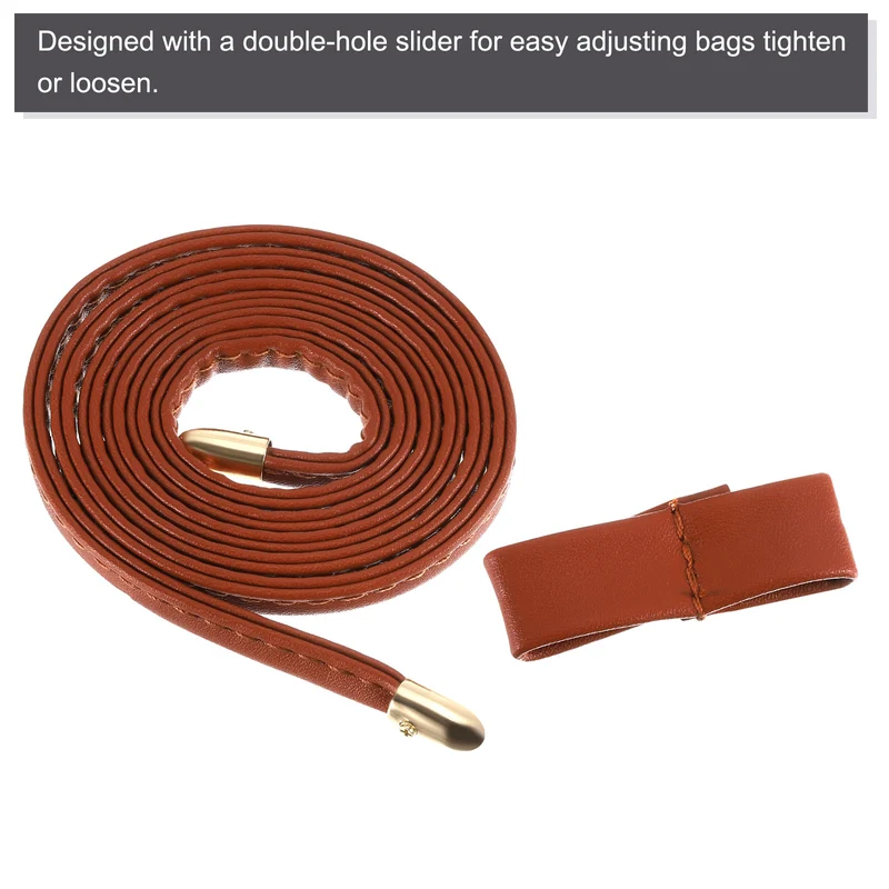 33.7" PU Leather Drawstring Pull String Purse Strap for Bucket Bag, Brown