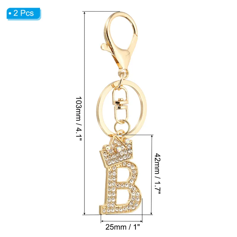 Initial Letter Keychain, 2 Pcs Letter B Crown Design Charm, Gold Tone