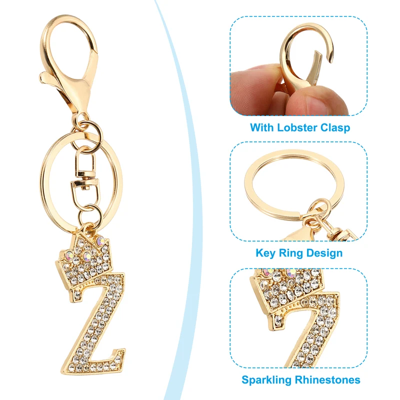 Initial Letter Keychain, 2 Pcs Letter Z Crown Design Charm, Gold/Silver