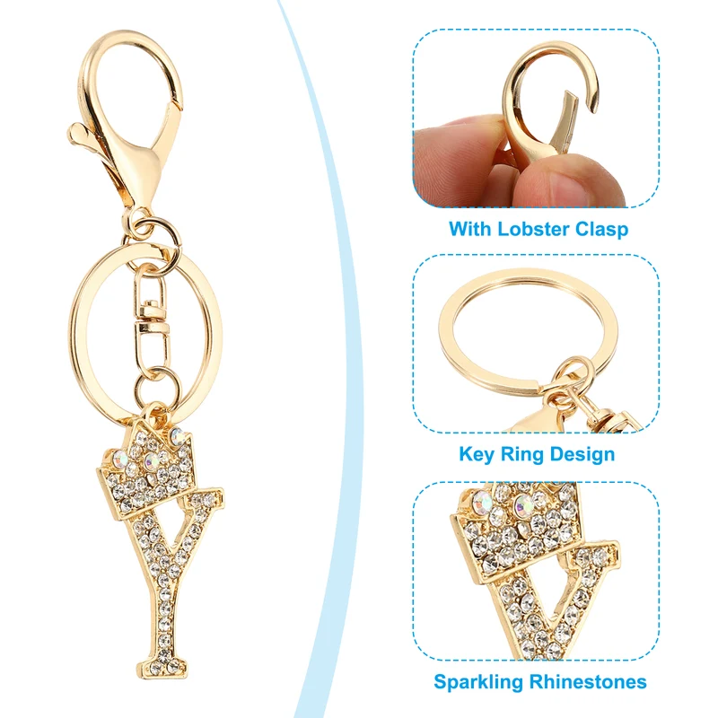 Initial Letter Keychain, 2 Pcs Letter Y Crown Design Charm, Gold/Silver