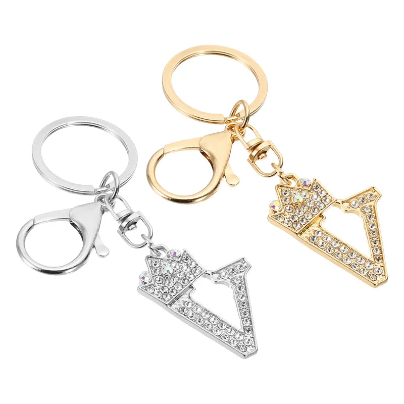 Initial Letter Keychain, 2 Pcs Letter V Crown Design Charm, Gold/Silver