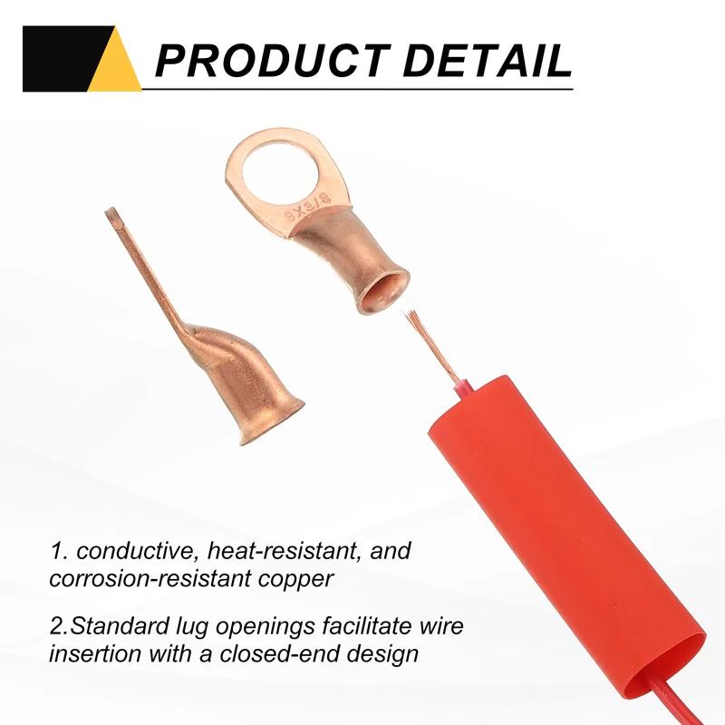 2 Pcs 1/4" Stud 1AWG Battery Cable End with 2pcs 2:1 Heat Shrink, Gold