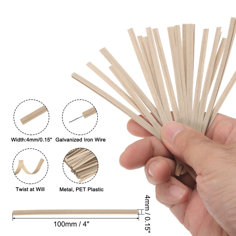 300 Pcs 4" Kraft Paper Twist Ties for Bread Candy Treat Bag, Brown
