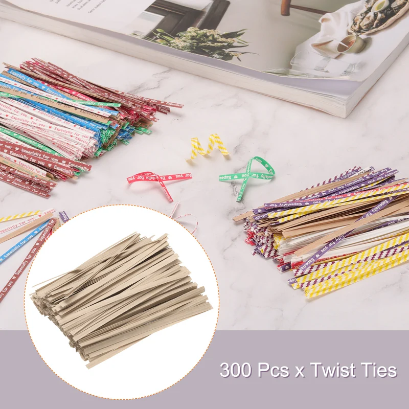 300 Pcs 4" Kraft Paper Twist Ties for Bread Candy Treat Bag, Brown