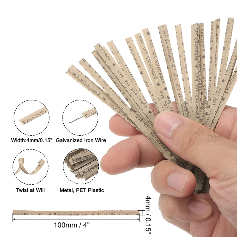 300 Pcs 4" Kraft Paper Twist Ties for Bread Candy Treat Bag, Brown/Coffee
