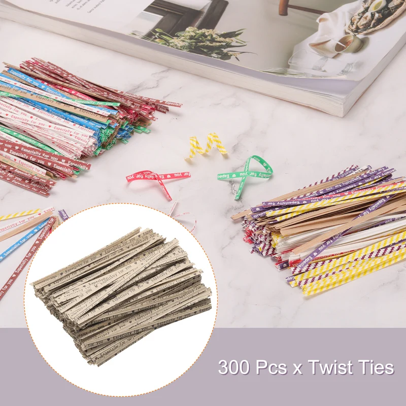 300 Pcs 4" Kraft Paper Twist Ties for Bread Candy Treat Bag, Brown/Coffee