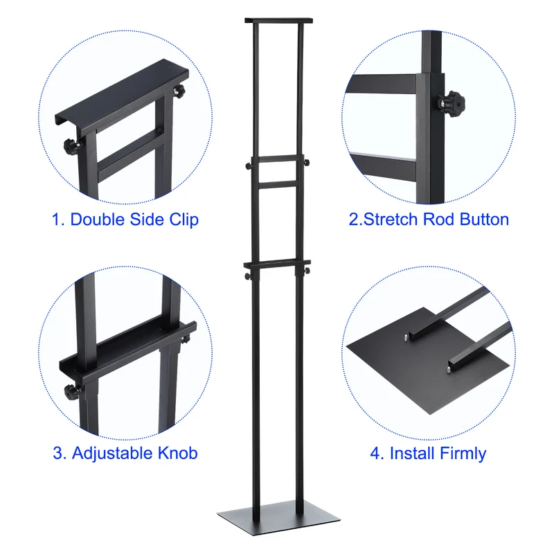 Up to 79" Poster Stand, 2 Pack Double-Sided Easel Stand with Base Adjustable Height Sign Holder for Sign Board Display, Black