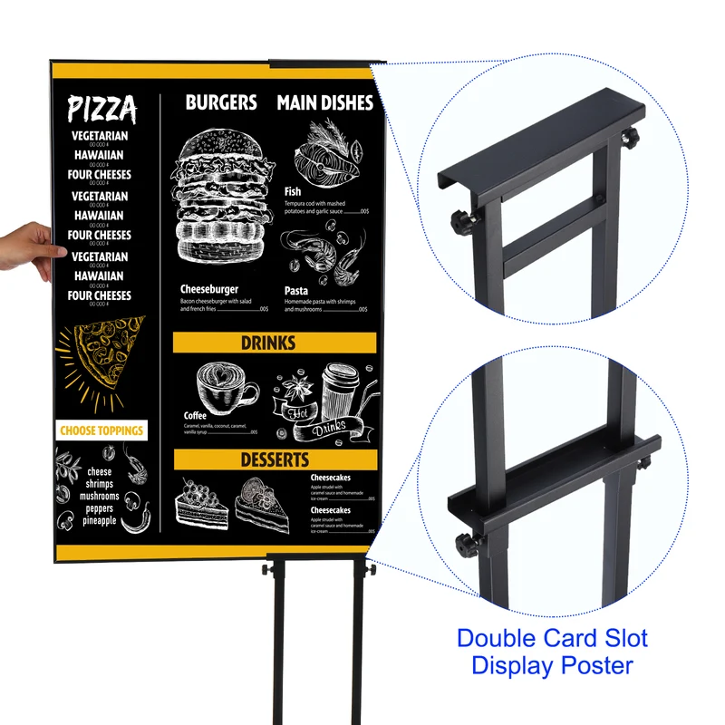 Up to 79" Poster Stand, 2 Pack Double-Sided Easel Stand with Base Adjustable Height Sign Holder for Sign Board Display, Black