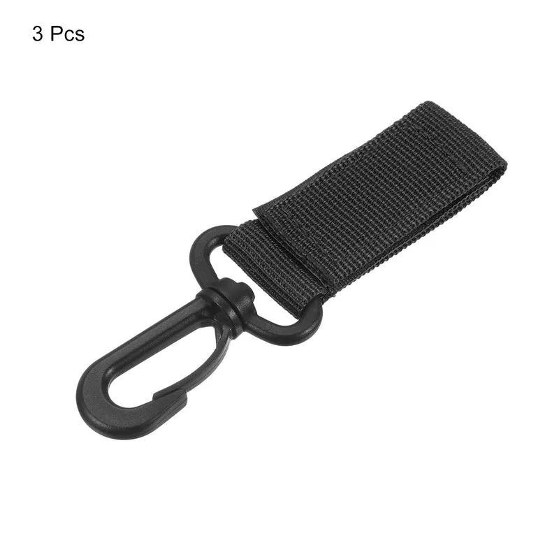 Belt Keeper Key Ring, 3Pcs Nylon Webbing Strap Key Chain Rotate Hook, Black