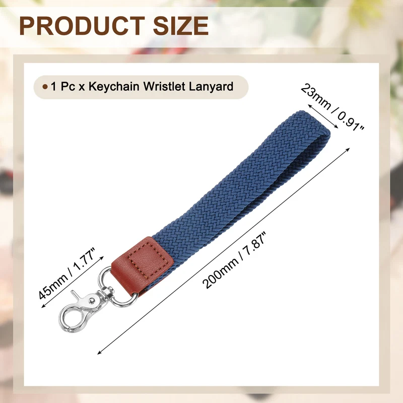 Wrist Lanyard Keychain Braided Wristlet Strap with Silver Clasp Blue