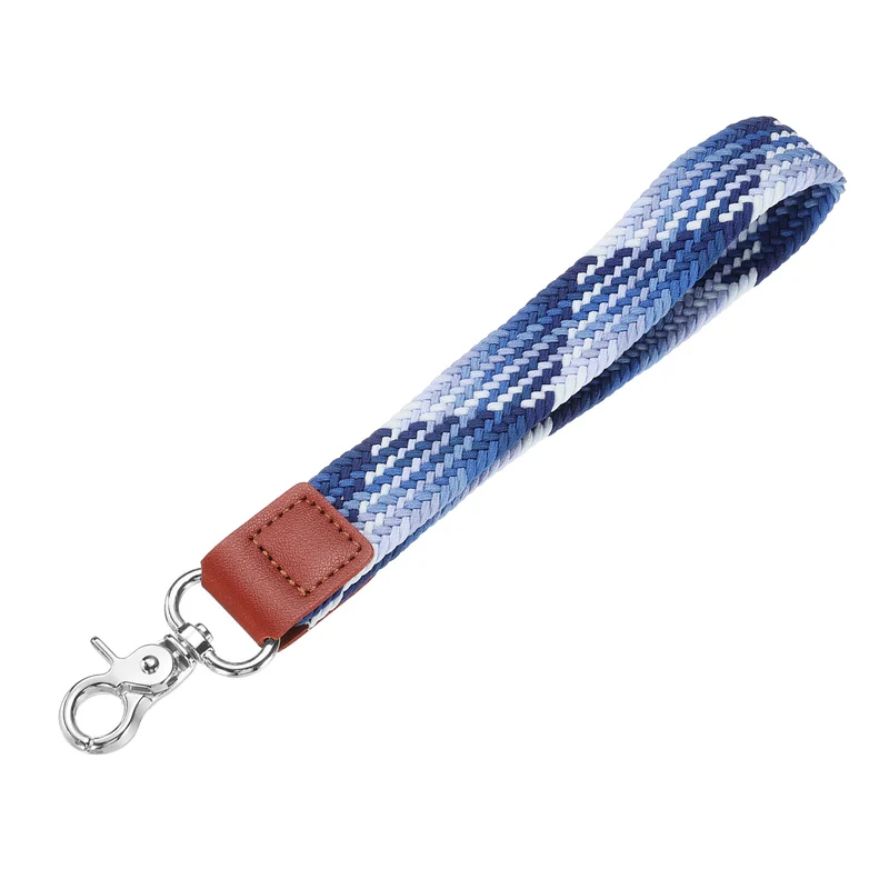 Wrist Lanyard Keychain Braided Wristlet Strap with Silver Clasp Blueberry