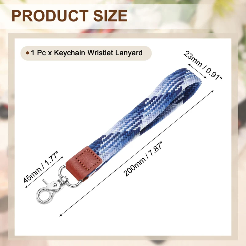 Wrist Lanyard Keychain Braided Wristlet Strap with Silver Clasp Blueberry