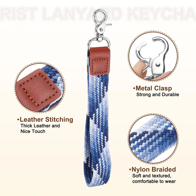 Wrist Lanyard Keychain Braided Wristlet Strap with Silver Clasp Blueberry