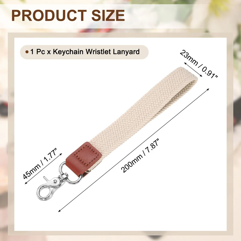 Wrist Lanyard Keychain Braided Wristlet Strap with Silver Clasp Beige