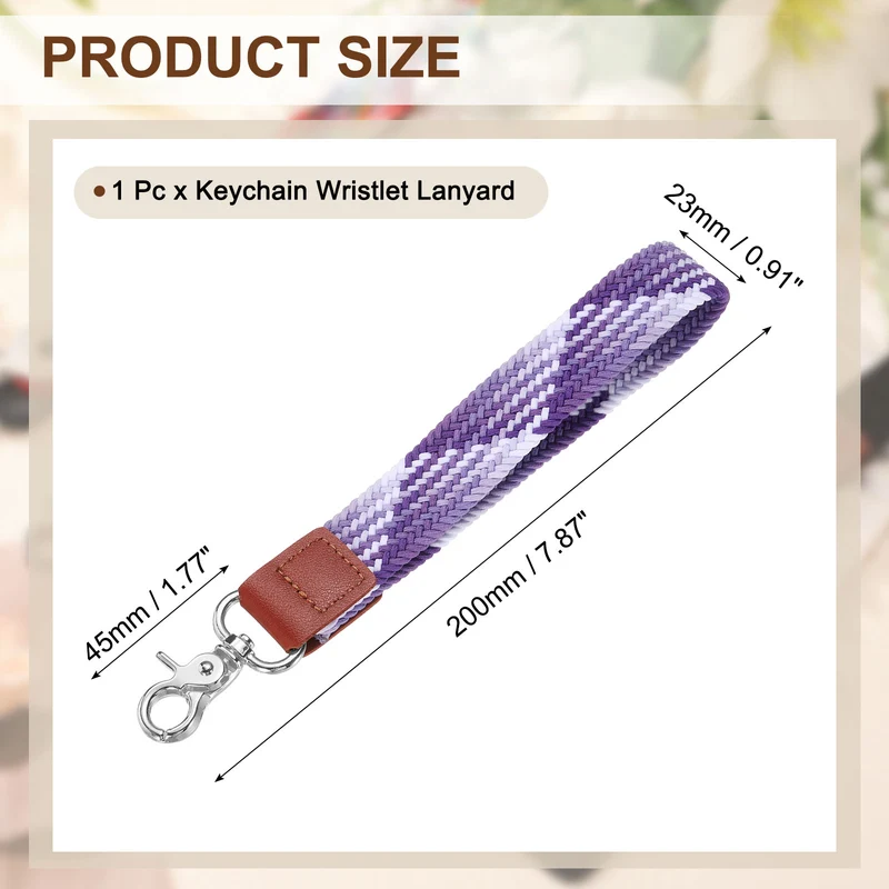 Wrist Lanyard Keychain Braided Wristlet Strap with Silver Clasp Gradient Purple